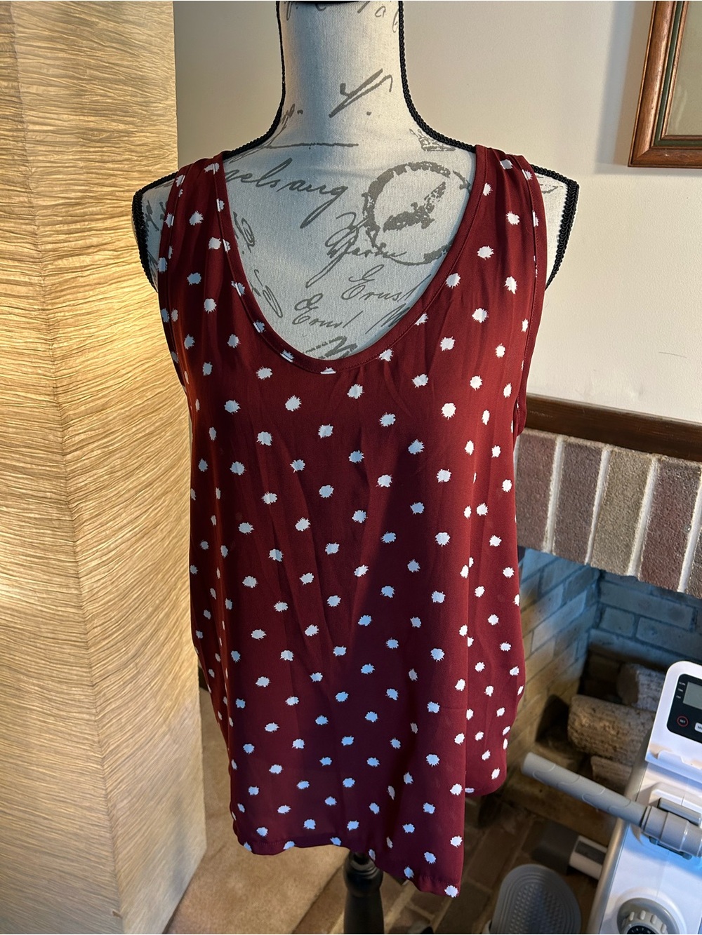 LOFT Burgundy Tank Top with White Polka Dots